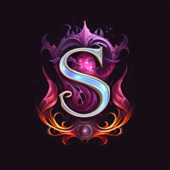 Graphic alphabet letters: Colorful letter S with ornament on black background. Vector illustration.