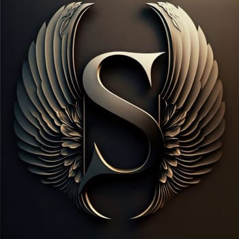 Graphic alphabet letters: Letter S with wings on black background. 3D illustration. 3D CG. High resolution.