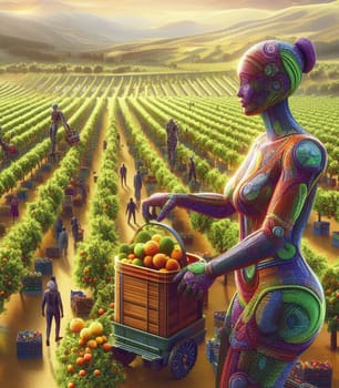 robot working in the farm vegetable garden to grow produce for human consumption ai generated