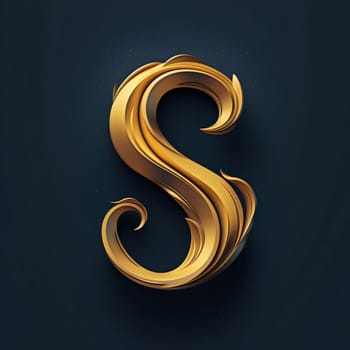 Graphic alphabet letters: Golden letter S on dark background. 3D rendering. Luxury font.