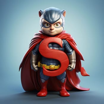 Graphic alphabet letters: Superhero with a big letter S. 3d render illustration.