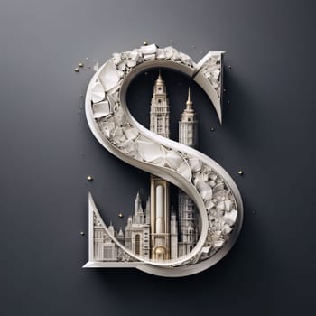 Graphic alphabet letters: Famous London landmarks in the form of a letter S. 3d rendering