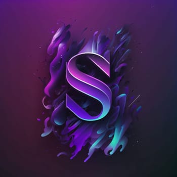 Graphic alphabet letters: S letter in blue and purple paint splashes. Vector illustration.
