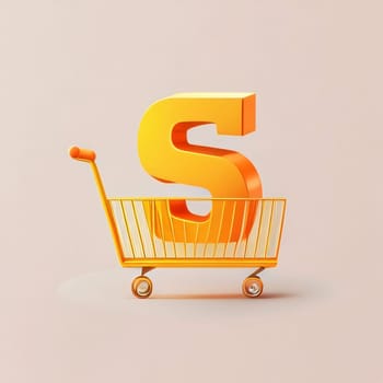 Graphic alphabet letters: Shopping cart with letter S. 3d illustration. Online shopping concept.