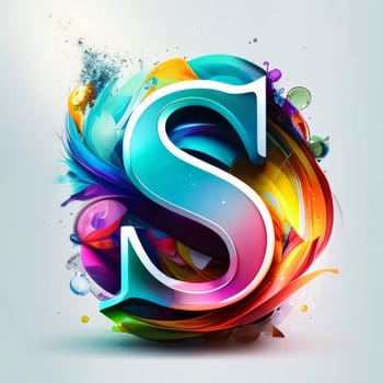 Graphic alphabet letters: Colorful 3d letter S on abstract background. Vector illustration.