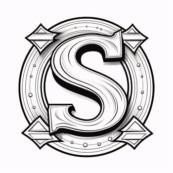 Graphic alphabet letters: Letter S in vintage style on a white background, vector illustration.