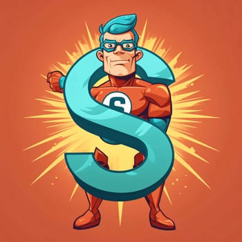 Graphic alphabet letters: Superhero character with big letter S. Vector illustration in cartoon style.