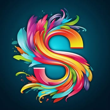 Graphic alphabet letters: Vector illustration of 3d letter S on blue background with colorful splashes