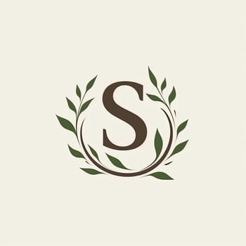 Graphic alphabet letters: Letter S logo with olive branch and laurel wreath icon.