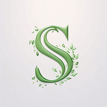 Graphic alphabet letters: Alphabet letter S with green leaves and white background. Eco font.