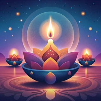 Happy Diwali. Diwali Deepak lights. Square illustration of traditional Indian oil lamps. Ai generated illustration