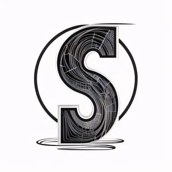 Graphic alphabet letters: Letter S with abstract lines and dots on white background - 3d rendering