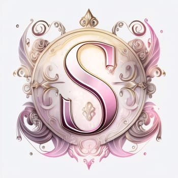 Graphic alphabet letters: Vintage letter S with ornate floral elements. Vector illustration.