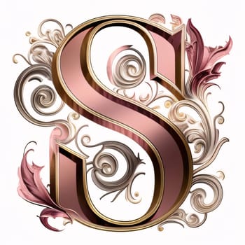 Graphic alphabet letters: Luxury letter S in Victorian style. 3D illustration.