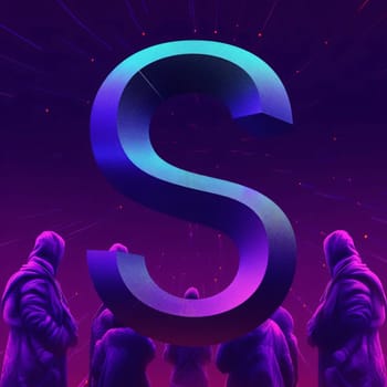 Graphic alphabet letters: 3D rendering of a blue letter S with a group of people silhouettes.