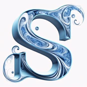 Graphic alphabet letters: Blue abstract font. Letter S on white background. 3d rendering