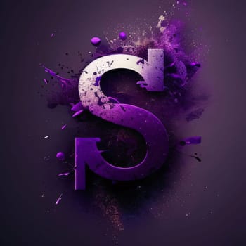 Graphic alphabet letters: Letter S filled with purple paint splashes and blots. 3D Render