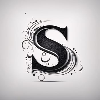 Graphic alphabet letters: Vector letter S in black and white style with floral ornament. Template for your design.