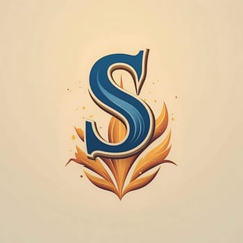 Graphic alphabet letters: Initial letter S logo with leaves and fire flames in vintage style.