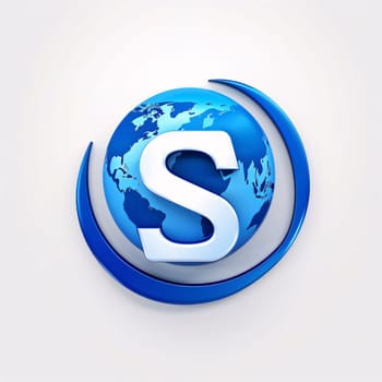 Graphic alphabet letters: Highly rendering of a blue 3d letter S with a world map