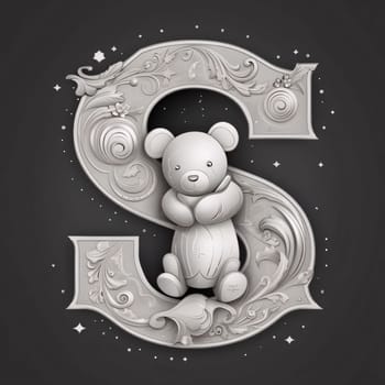 Graphic alphabet letters: Teddy bear in the form of a monogram on a dark background