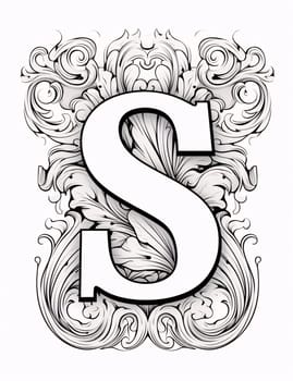 Graphic alphabet letters: Vintage letter S in Victorian style. Hand drawn design elements.