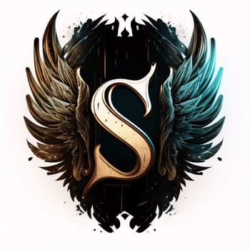 Graphic alphabet letters: Letter S with wings on grunge background. 3d illustration.