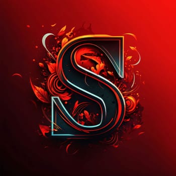 Graphic alphabet letters: Letter S in floral style on a red background. Vector illustration.