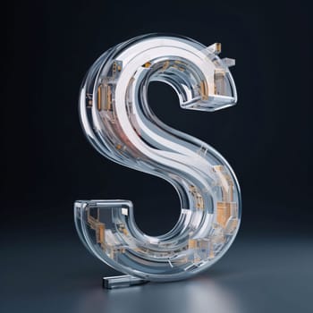 Graphic alphabet letters: Futuristic glass letter S on black background. 3D rendering