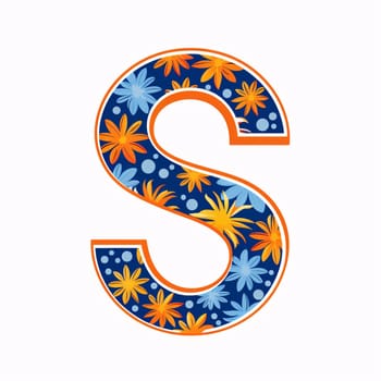 Graphic alphabet letters: Floral alphabet with flowers and leaves. Letter S. Vector illustration.