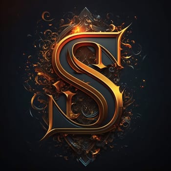Graphic alphabet letters: Flaming letter S on a dark background. 3d illustration