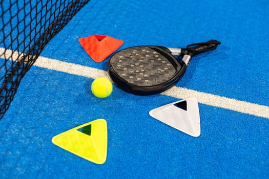 Paddle tennis objects and court. High quality photo