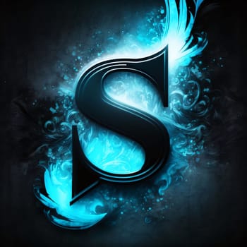 Graphic alphabet letters: Letter S in blue smoke on a black background. 3d illustration