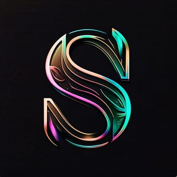 Graphic alphabet letters: Alphabet letter S. Colorful font on black background. 3d rendering