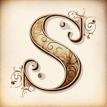 Graphic alphabet letters: Vintage letter S in the style of Baroque. Vintage alphabet.