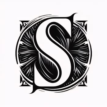 Graphic alphabet letters: Letter S in the Gothic style. Monogram, letteringrative elements.