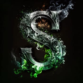 Graphic alphabet letters: Alphabet letter S made of smoke and fire isolated on black background