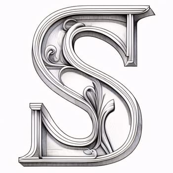 Graphic alphabet letters: Symbol S made of metal isolated on white background. 3d rendering