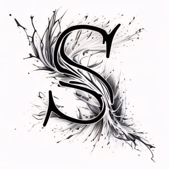 Graphic alphabet letters: Letter S of the alphabet. Hand drawn font with paint splashes.