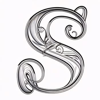 Graphic alphabet letters: letter s on a white background in the style of engraving