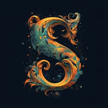 Graphic alphabet letters: Vector illustration of decorative letter S in floral style on dark background.