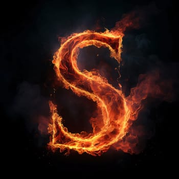 Graphic alphabet letters: Burning letter S on a black background. Fire font. Illustration