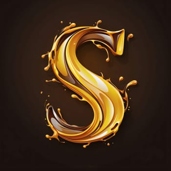 Graphic alphabet letters: 3d letter S made of caramel, caramel font. Vector illustration