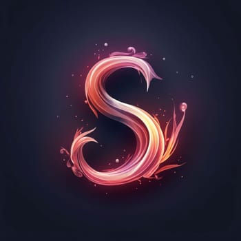 Graphic alphabet letters: Vector illustration of stylized letter S on dark background. Calligraphic font.