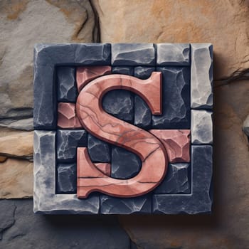 Graphic alphabet letters: Dollar sign on stone wall background. 3d rendering illustration.