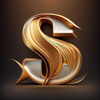 Graphic alphabet letters: 3d golden letter S uppercase. 3d vector font.