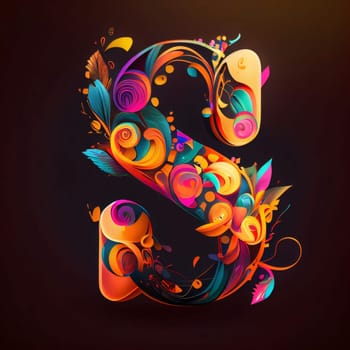 Graphic alphabet letters: Vector letter S with colorful floral elements. Letters and figures for your design
