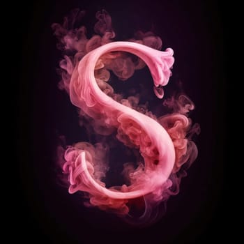 Graphic alphabet letters: S letter made of pink smoke on black background. Vector illustration.