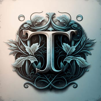 Graphic alphabet letters: Vintage letter T with ornate floral ornament. 3D rendering