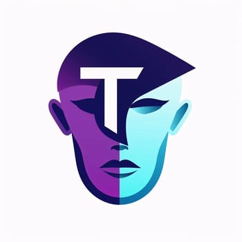 Graphic alphabet letters: Letter T logo in the form of a human head with a stylized face.